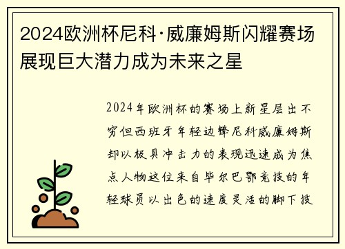 2024欧洲杯尼科·威廉姆斯闪耀赛场展现巨大潜力成为未来之星