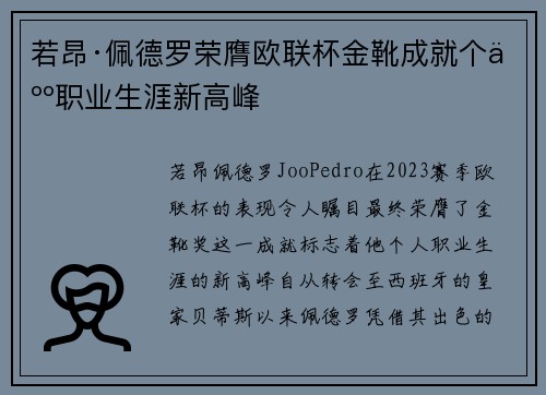 若昂·佩德罗荣膺欧联杯金靴成就个人职业生涯新高峰